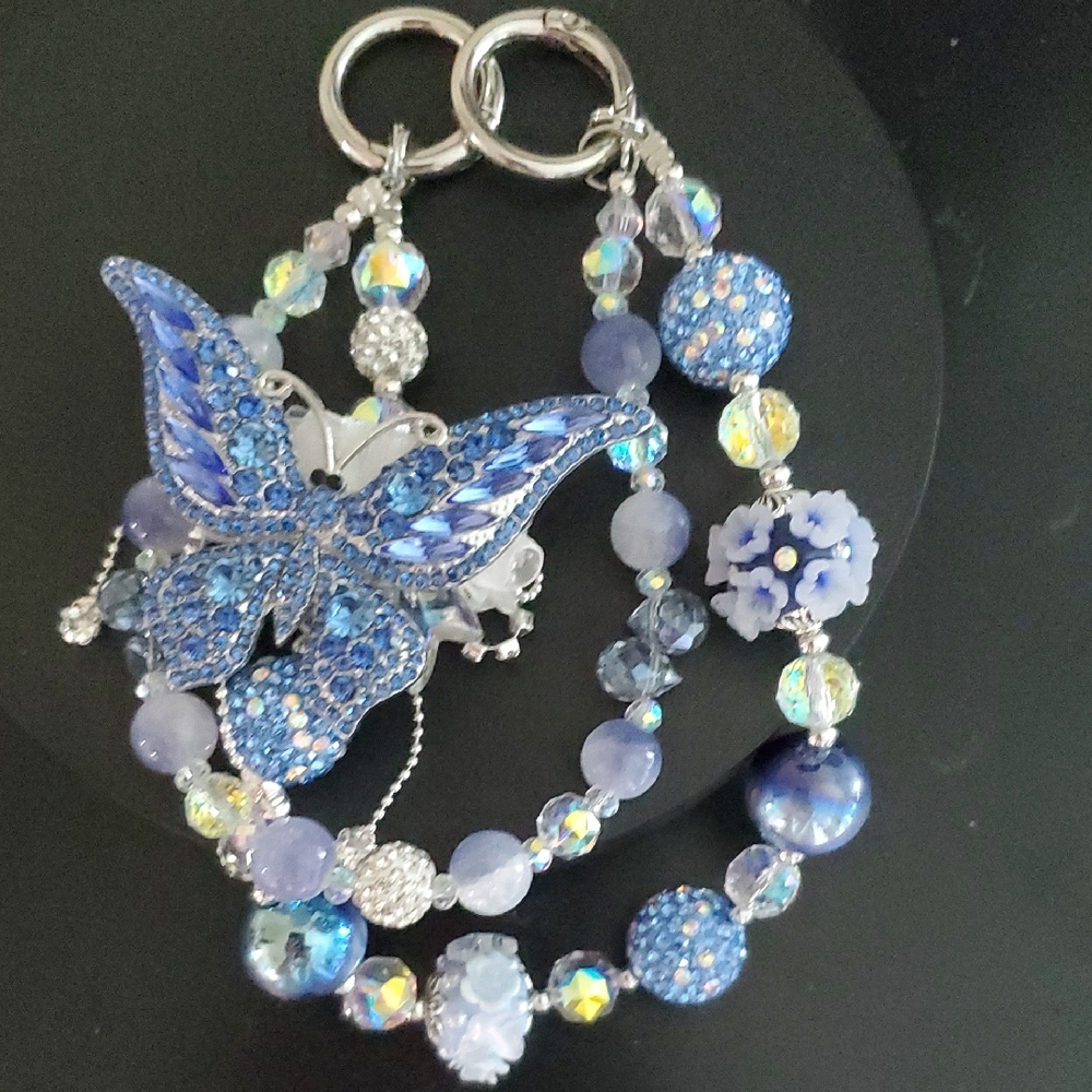 Elegant Blue Butterfly Phone Charm